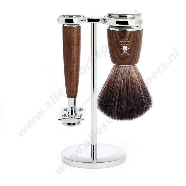 Muhle Scheerset Rytmo 3-delig - Essenhout  safety razor gesloten kam